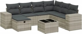 vidaXL 8 részes világosszürke polyrattan kerti ülőgarnitúra párnával