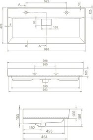 TMP TRIO 100D álló fürdőszobabútor - CeraStyle SHARP FEKETE DUPLA csaplyukas mosdóval - 100 x 48 cm