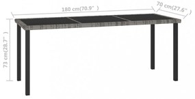 szürke polyrattan kerti étkezőasztal 180 x 70 x 73 cm