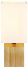 Globo 21628W Asztali lámpa natúr fa, fehér textil, fekete PVC kábel, billenőkapcsoló a kábelen, HxSzxM: 120x120x300mm, kábelhossz 1500mm, nem tartozék: 1x E27 7W 230V