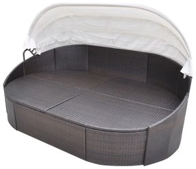 Barna polyrattan kültéri napozóágy tetővel