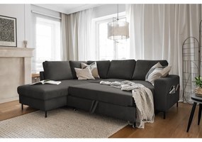 Sötétszürke kordbársony kinyitható sarokkanapé (bal oldali) Lofty Lilly – Miuform