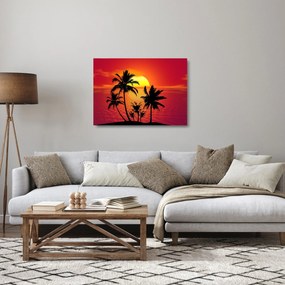 Egy sziget sziluettjének képe pálmafákkal (üvegen) (70x50 cm)