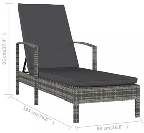 szürke polyrattan karfás napozóágy
