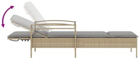 bézs polyrattan napozóágy párnával 63x200x81 cm