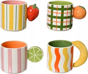 Gyümölcsös kerámia bögre dekoratív füllel színes 14cm