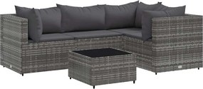 vidaXL 5 részes szürke polyrattan kerti ülőgarnitúra párnákkal