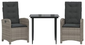 3 részes szürke polyrattan kerti étkezőgarnitúra párnával