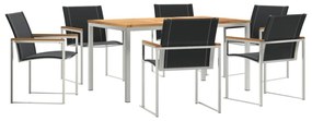 7 Darabos Kerti Étkezősor Tömör Akácfából, Kültéri Étkezőasztal 150x90x75 cm Tömör Akácfából