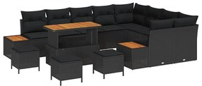 Kerti Kanapé Szett párnával tárolóval 13 pcs Fekete Poli rattan