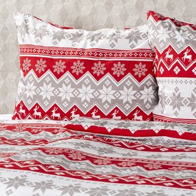 4Home Red nordic karácsonyi flanel ágyneműhuzat, 160 x 200 cm, 70 x 80 cm