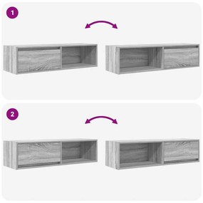 2 db szürke sonoma szerelt fa fali TV-szekrény 100x31x25,5cm
