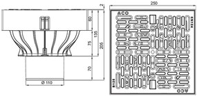 ACO Self XtraPoint Udvari összefolyó 25 x 25 x 20,5 cm, kompozit rács, B125 319430