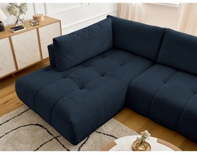 Sötétkék kinyitható-tárolóhelyes sarokkanapé (bal oldali-U alakú) Fuji – Bobochic Paris