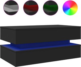 vidaXL fekete dohányzóasztal LED-lámpákkal 90x50x40 cm