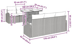 7 darabos kerti kanapékészlet párnákkal - Szürke poli rattan