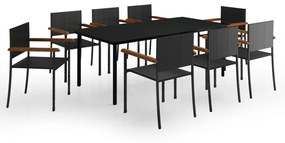 vidaXL 9 részes fekete kerti étkezőgarnitúra