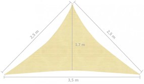 bézs HDPE napvitorla 160 g/m² 2,5 x 2,5 x 3,5 m