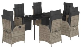 vidaXL 7 részes szürke polyrattan kerti étkezőgarnitúra párnával
