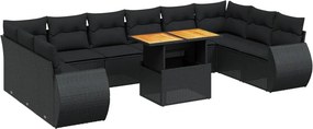 vidaXL 11 részes fekete polyrattan kerti ülőgarnitúra párnákkal