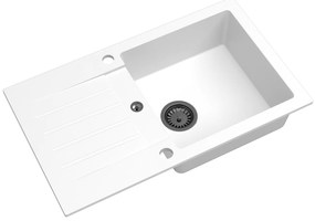 Mosogató Quality Natalie, konyhai gránit mosogató 770x450x170 mm + fekete szifon, fehér, SKQ-NAT.W.1KDO.XB
