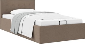 vidaXL tópszínű szövet ágykeret hidraulikus tárolóval 90 x 200 cm