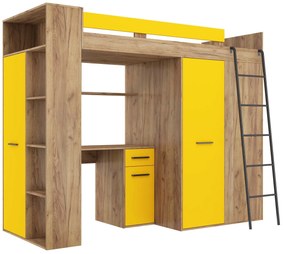 Emeletes ágy 90 cm Vivian (J) (ágyráccsal) (arany craft tölgy + sárga). 1048527