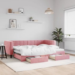 rózsaszín kihúzható bársony heverő fiókkal 80 x 200 cm