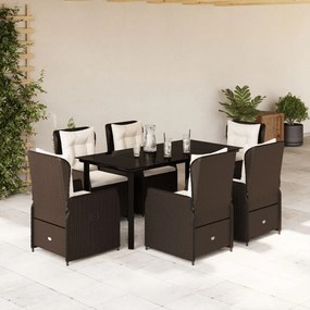 7 részes barna polyrattan kerti étkezőgarnitúra párnával