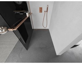 Mexen Kioto+, Walk-In zuhanyparaván polccal és akasztóval 130 x 200 cm, 8mm szürke üveg, réz matt profil, 800-130-121-65-40