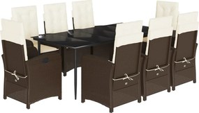 vidaXL 9 részes barna polyrattan kerti étkezőgarnitúra párnákkal