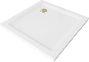 Mexen Flat square slim zuhanytálca 90 x 90 cm, fehér, arany szifon - 40109090G