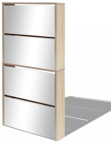 4 szintes tükrös tölgy cipőszekrény 63 x 17 x 134 cm