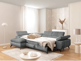 Szürke kordbársony sarokkanapé (bal oldali-L alakú) Marbeya – Ropez