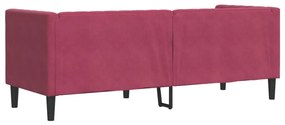 3 személyes bordó bársony Chesterfield kanapé hengerpárnákkal