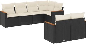 vidaXL 7 részes fekete polyrattan kerti ülőgarnitúra párnával