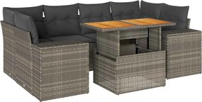 vidaXL 7 részes szürke polyrattan kerti ülőgarnitúra párnákkal