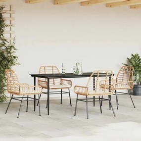 vidaXL 5 észes barna polyrattan üveg kerti étkezőgarnitúra párnával
