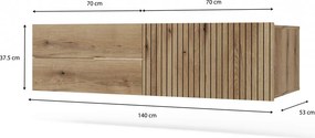 TIGO 1D2S fürdőszoba fali mosdószekrény 140 cm tölgy (mosdókagyló nélkül)