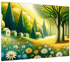 Kép - Falu sárga-zöld színekben (70x50 cm)