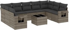 vidaXL 10 részes szürke polyrattan kerti ülőgarnitúra párnákkal