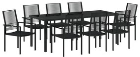 9 darabos kerti étkező szett fekete PVC rattan