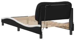 fekete és fehér műbőr ágykeret LED-világítással 80 x 200 cm