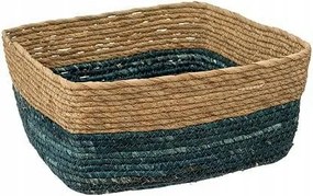Alacsony szögletes kosár natúr/tengerkék 31 x31cm