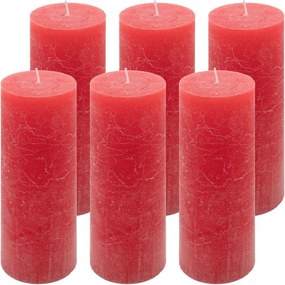 Rusztikus gyertya készlet  20 cm Ø 7,5 cm 6 db piros