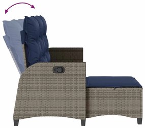 L-alakú szürke polyrattan fekvő kerti kanapé párnákkal