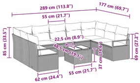 9 részes kert kanapé szett párnákkal szürke poli rattan