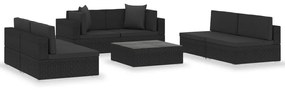 7 részes fekete polyrattan kerti társalgószett párnákkal