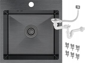 Acél Mosogató Fekete Egymedencés Szifon BARI46