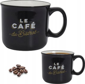 Stílusos Bögre Bistrot 450 ml fekete ajándék kávé tea Retro feliratok